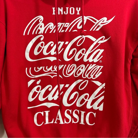Coca-Cola Unisex Fleece Hoodie Sweatshirt in Red Medium - Picture 3 of 5